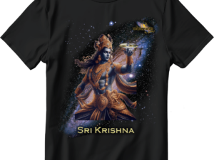 SriKrishna Galaxy background opened black t-shirt