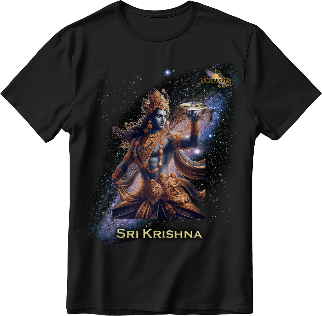 SriKrishna Galaxy background opened black t-shirt